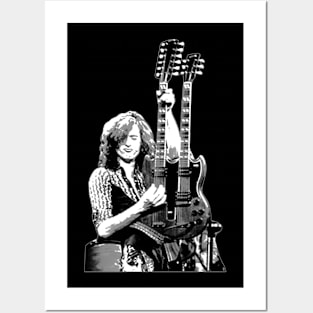 Jimmy Page With Guitars Posters and Art